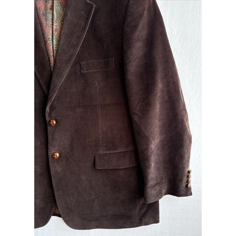 Lauren Ralph Lauren Blazer Jacket Men 48R Corduroy Sport Coat Dark Brown Paisley